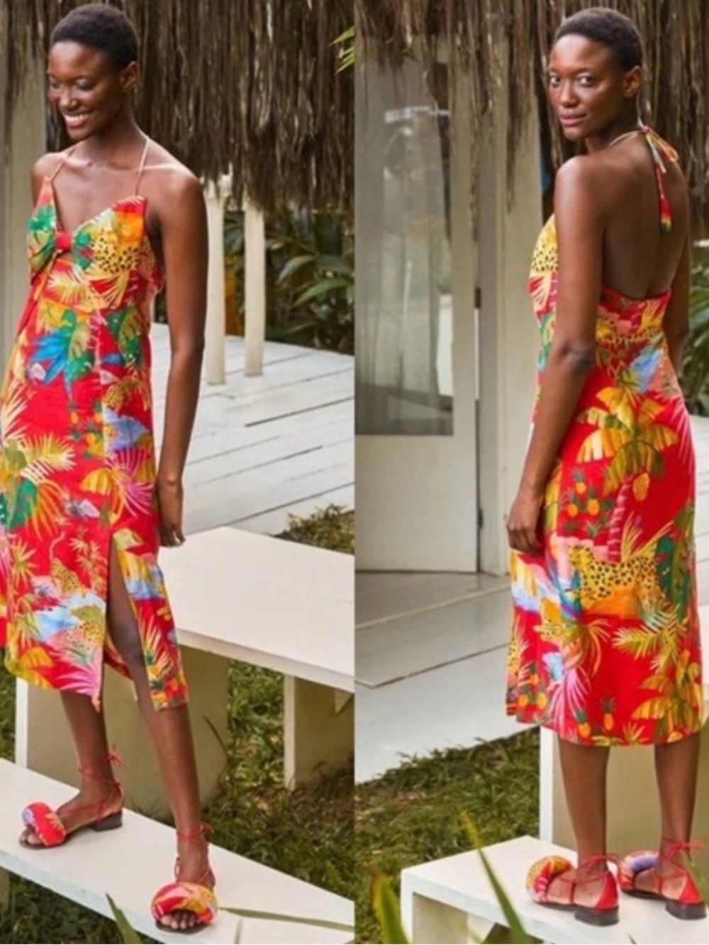 FARM Rio Tropical Jungle Bow Midi Dress